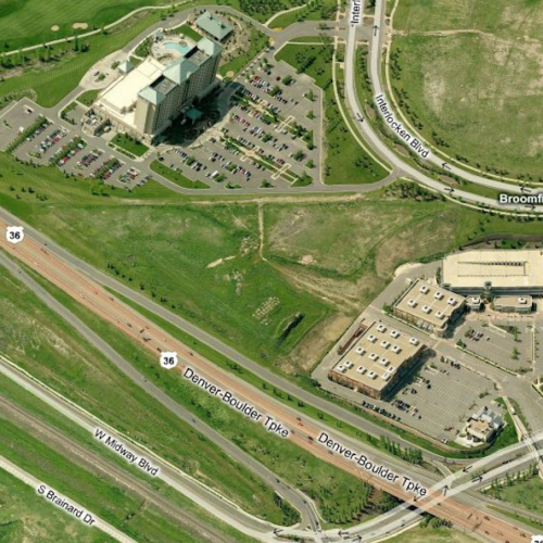 Aerial photo of flatirons, Broomfield Colorado