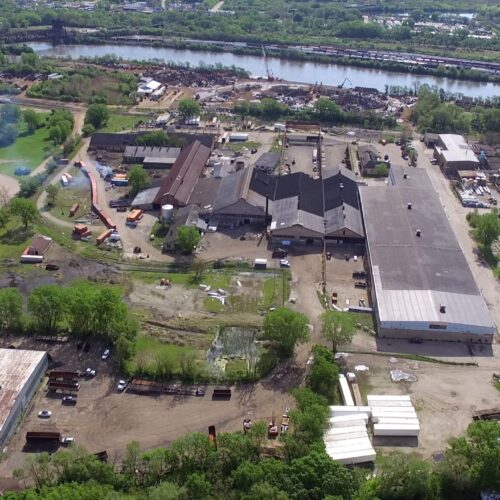 aerial photo of former steel plant in joliet Illinois repaired by cantera development group