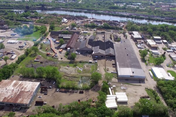 aerial photo of former steel plant in joliet Illinois repaired by cantera development group