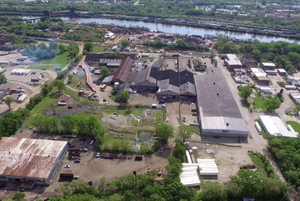 aerial photo of former steel plant in joliet Illinois repaired by cantera development group