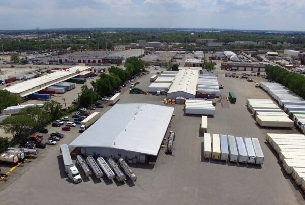 aerial photo of a truck terminal in sticky Illinois